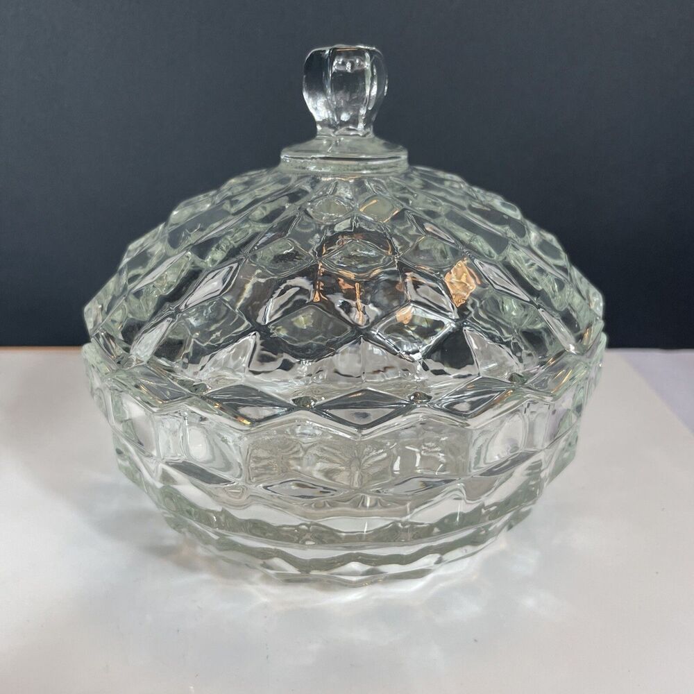 FOSTORIA AMERICAN CANDY DISH GLASS Crystal Lid Vintage Home Decor Gift - Picture 10 of 12